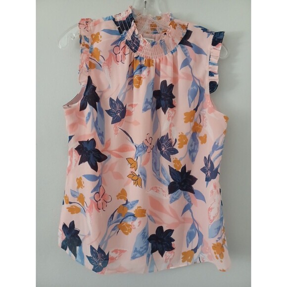 J. Crew Tops - J. Crew pink floral mock neck sheer overlay blouse womens 4 feminine spring top